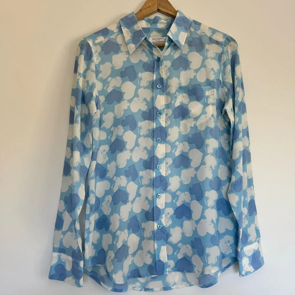 Equipment heart silk button down blouse light blue Size: Small